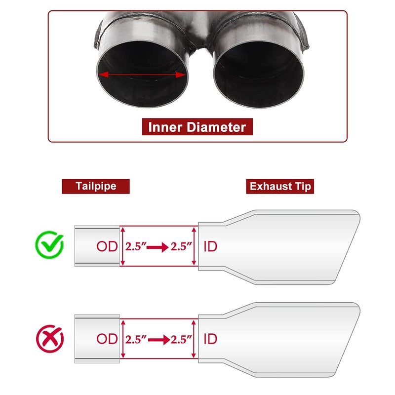 Upower Exhaust X-pipe 2.5" Universal Crossover X Pipe Dual 2.5 In/Out Exhaust Tip 12" Long Polished Stainless Steel Stamped Pipe - Image 3
